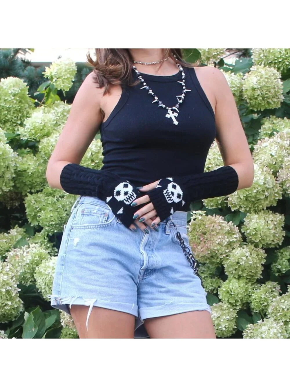 Women's Black and white Striped Arm Warmers  Y2K Gothic Cosplay Fingerless Glove